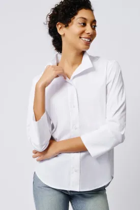 Greta Placket Front Shirt - White Stretch