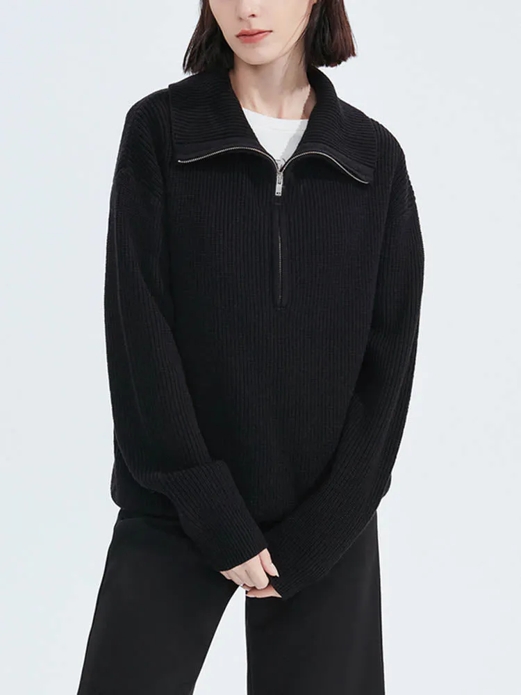 Half Zipper Solid Thick Knitted Sweater