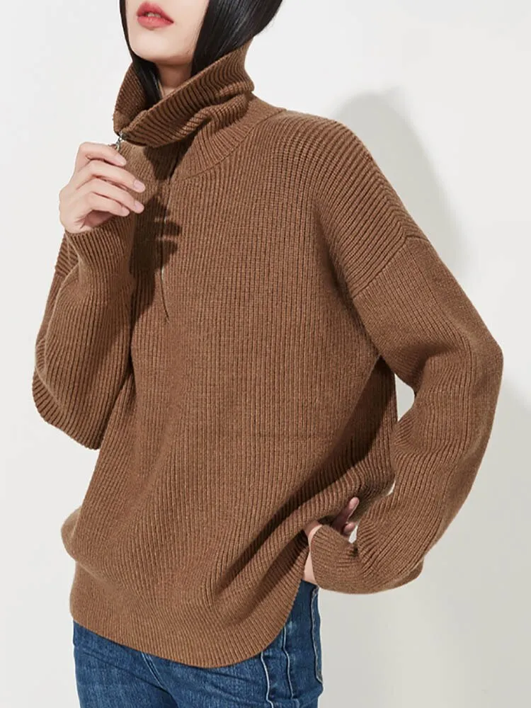 Half Zipper Solid Thick Knitted Sweater