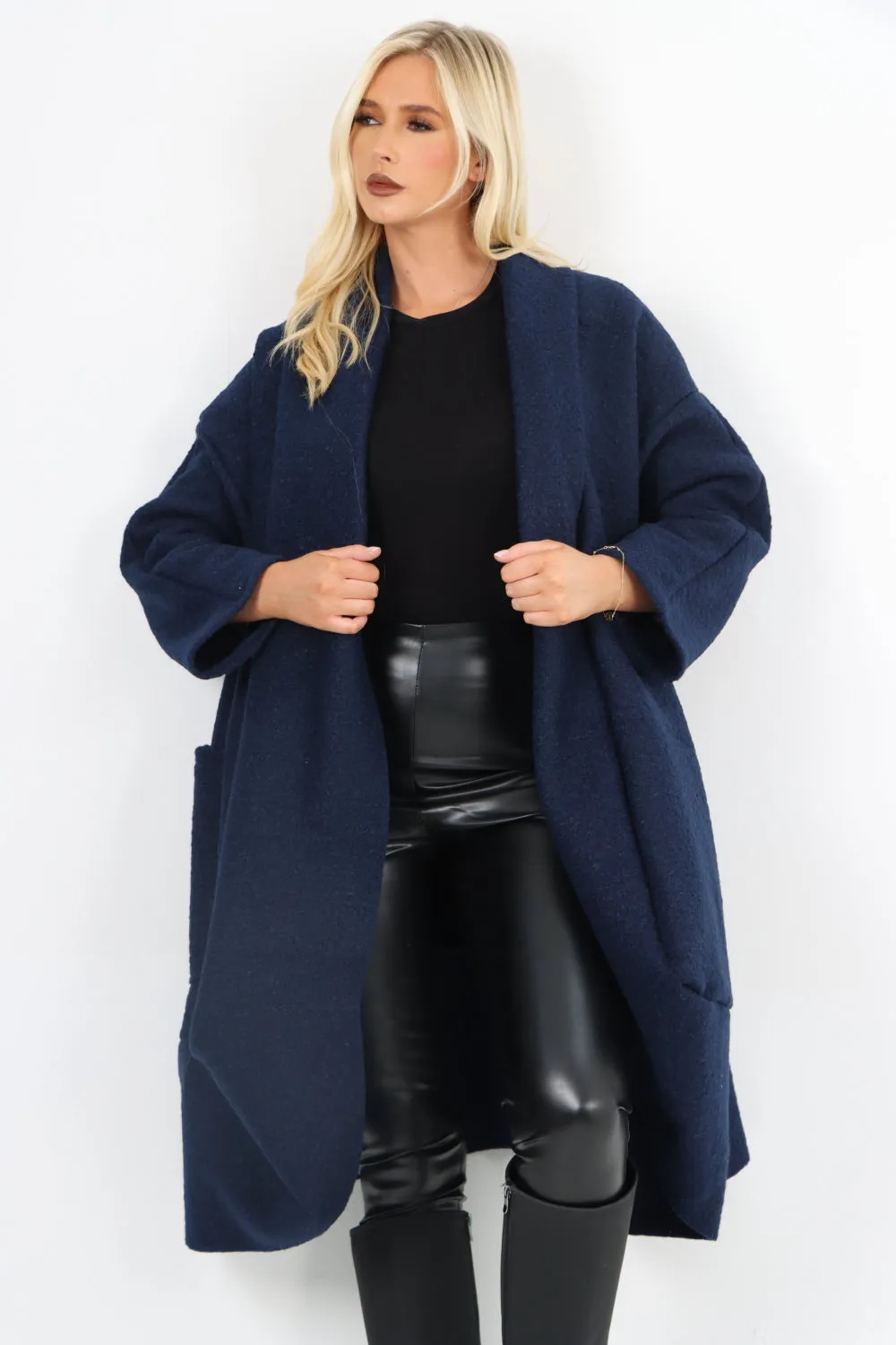 Italian Two Pocket Boucle Cocoon Waterfall Teddy Coat