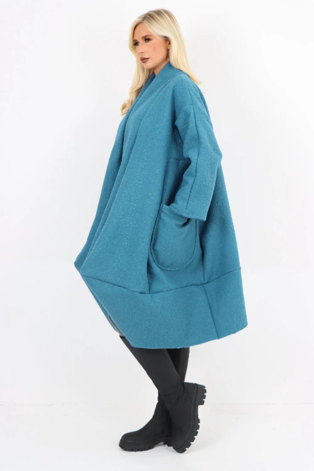 Italian Two Pocket Boucle Cocoon Waterfall Teddy Coat