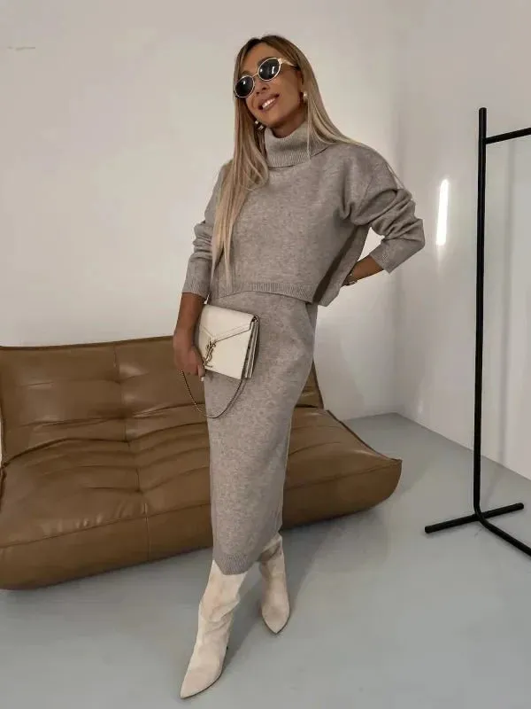 Ivyshape | Cozy Turtleneck & Dress Set
