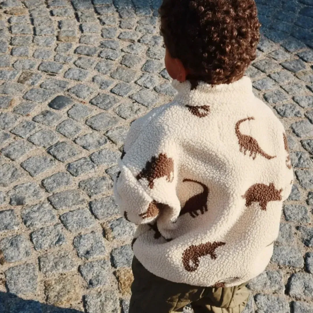 Jody Dino Print Teddy Borg Fleece Jacket