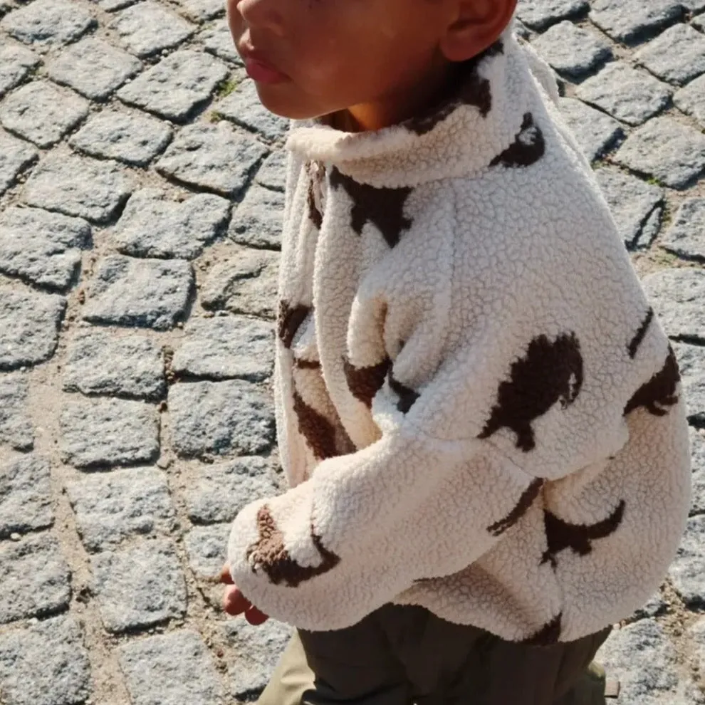 Jody Dino Print Teddy Borg Fleece Jacket