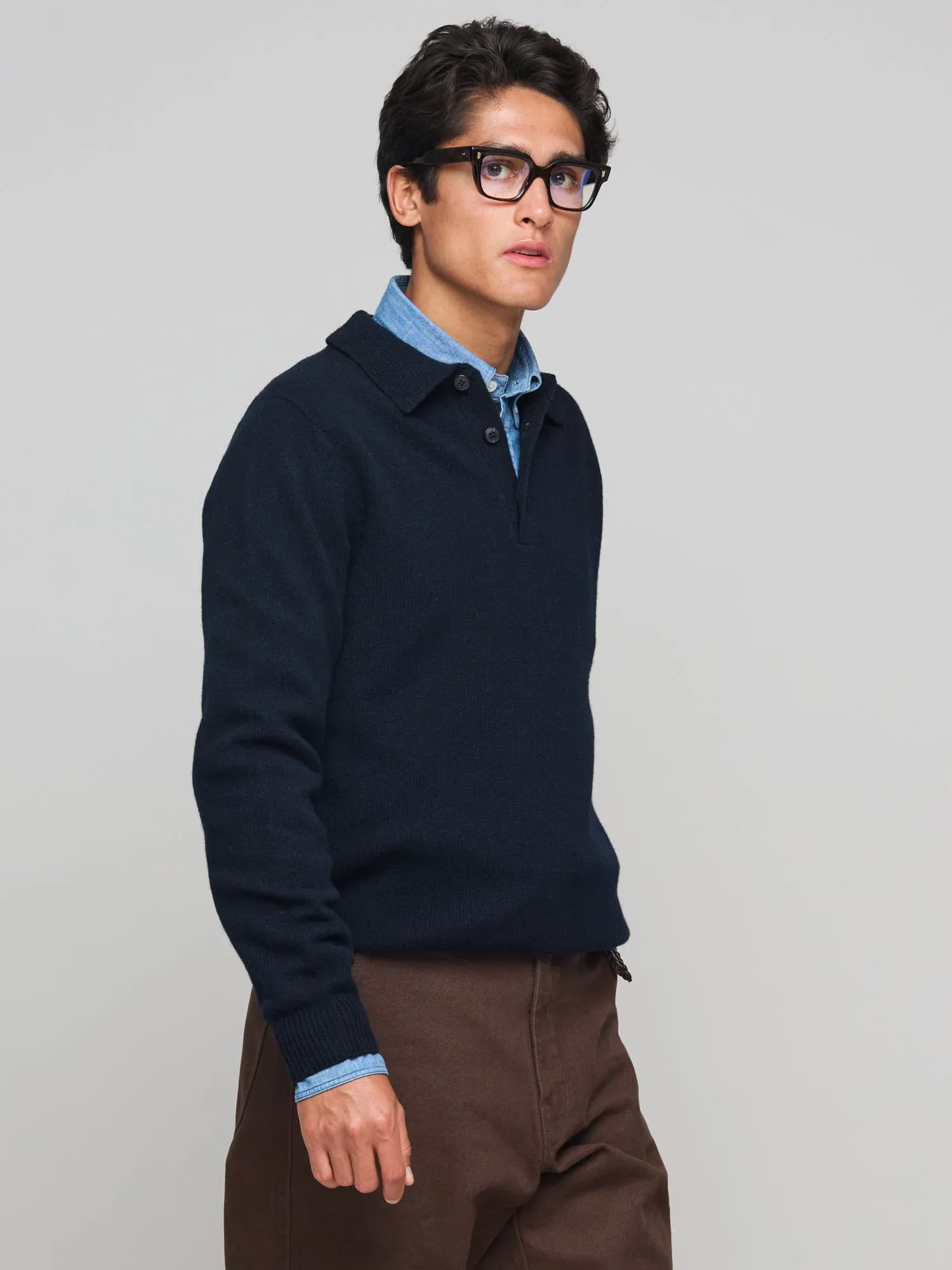 Lambswool Polo Shirt, Dark Navy