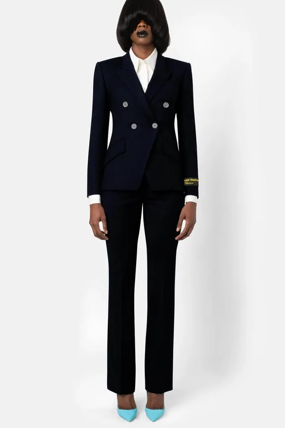 Liquid Resistant Fitted Double-Breasted Blazer - Black
