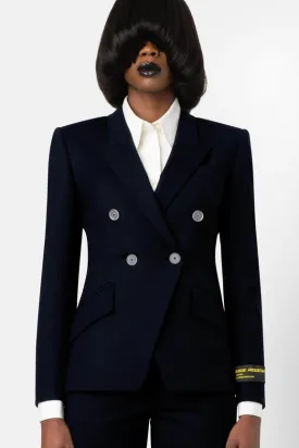 Liquid Resistant Fitted Double-Breasted Blazer - Black