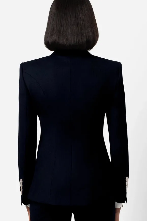 Liquid Resistant Fitted Double-Breasted Blazer - Black