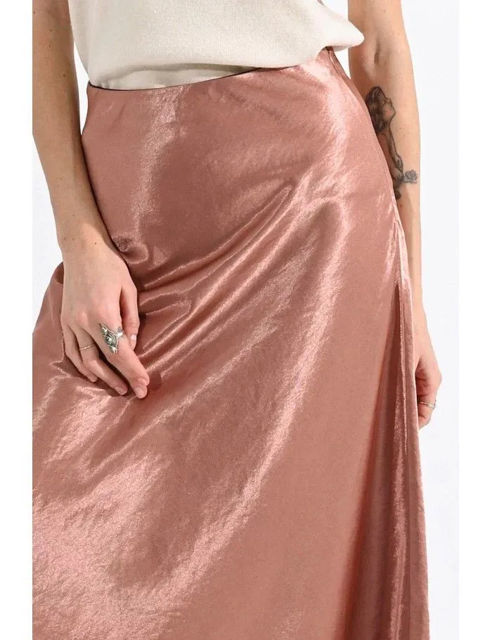 Long Satin Skirt - Pink