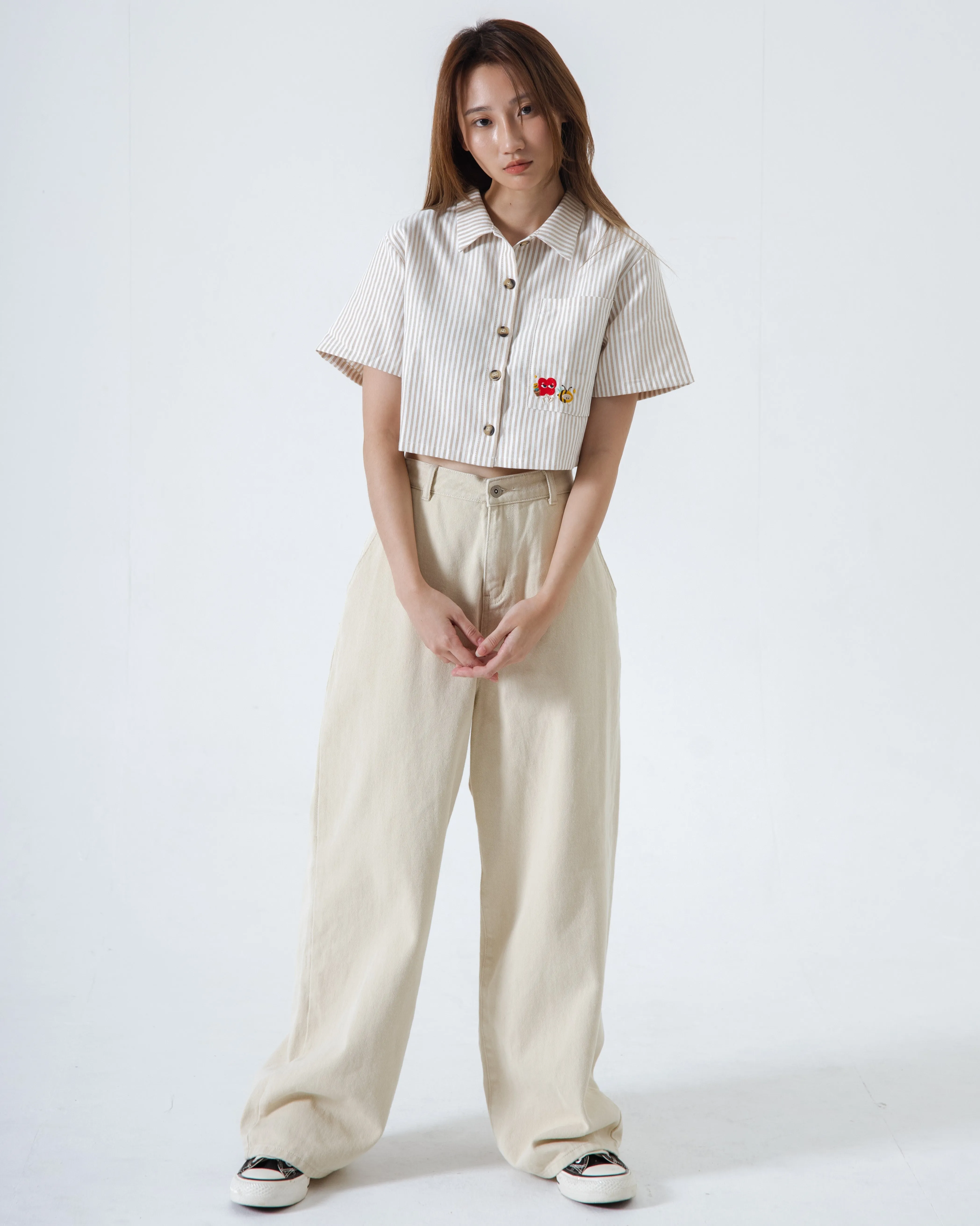 LULU Friendship Embroidery High Waist Jeans (Beige)