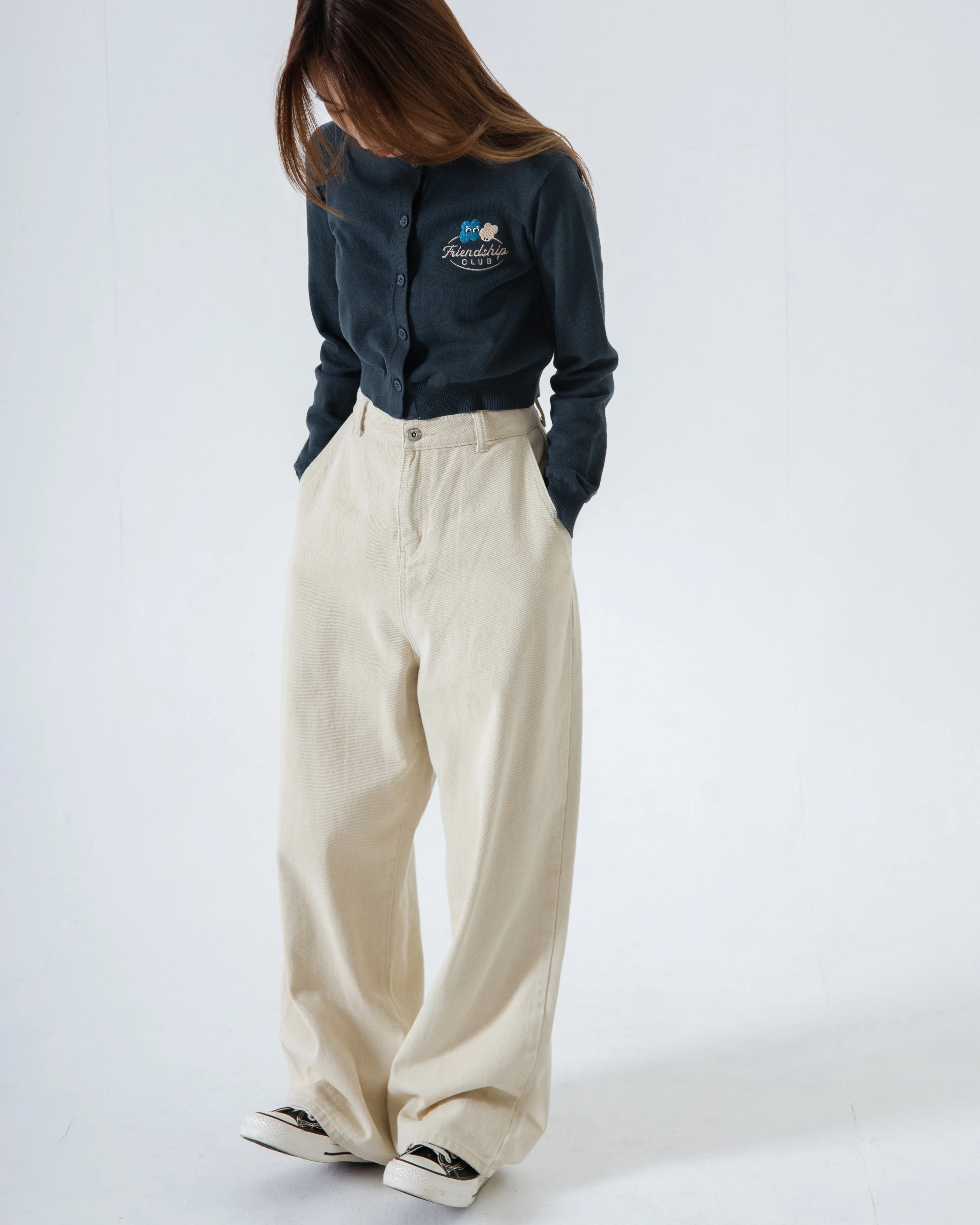 LULU Friendship Embroidery High Waist Jeans (Beige)