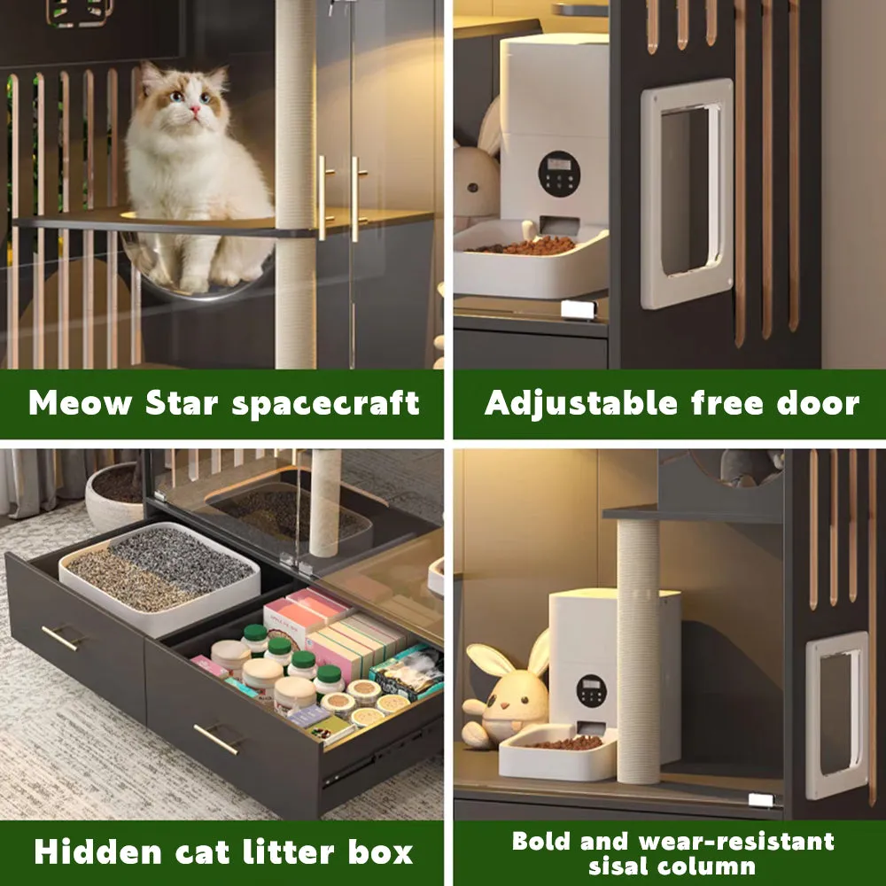 Luxury Cat House Large Wooden Cat Villa with Ramp and Covered & Wheels
