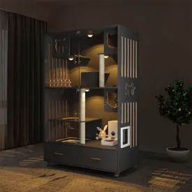Luxury Cat House Large Wooden Cat Villa with Ramp and Covered & Wheels