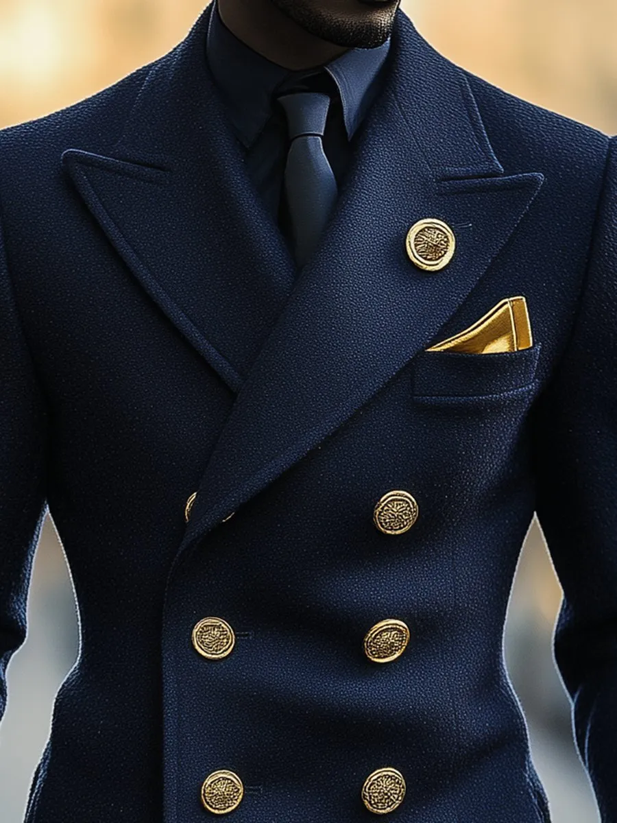 Men Business Notched Lapel Double-breasted Woolen Overcoat