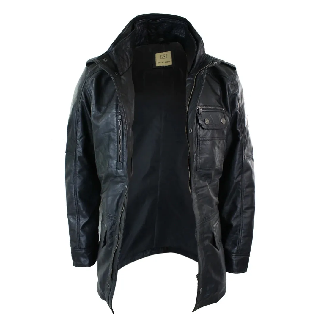 Men's 3/4 Safari Parka Leather Jacket