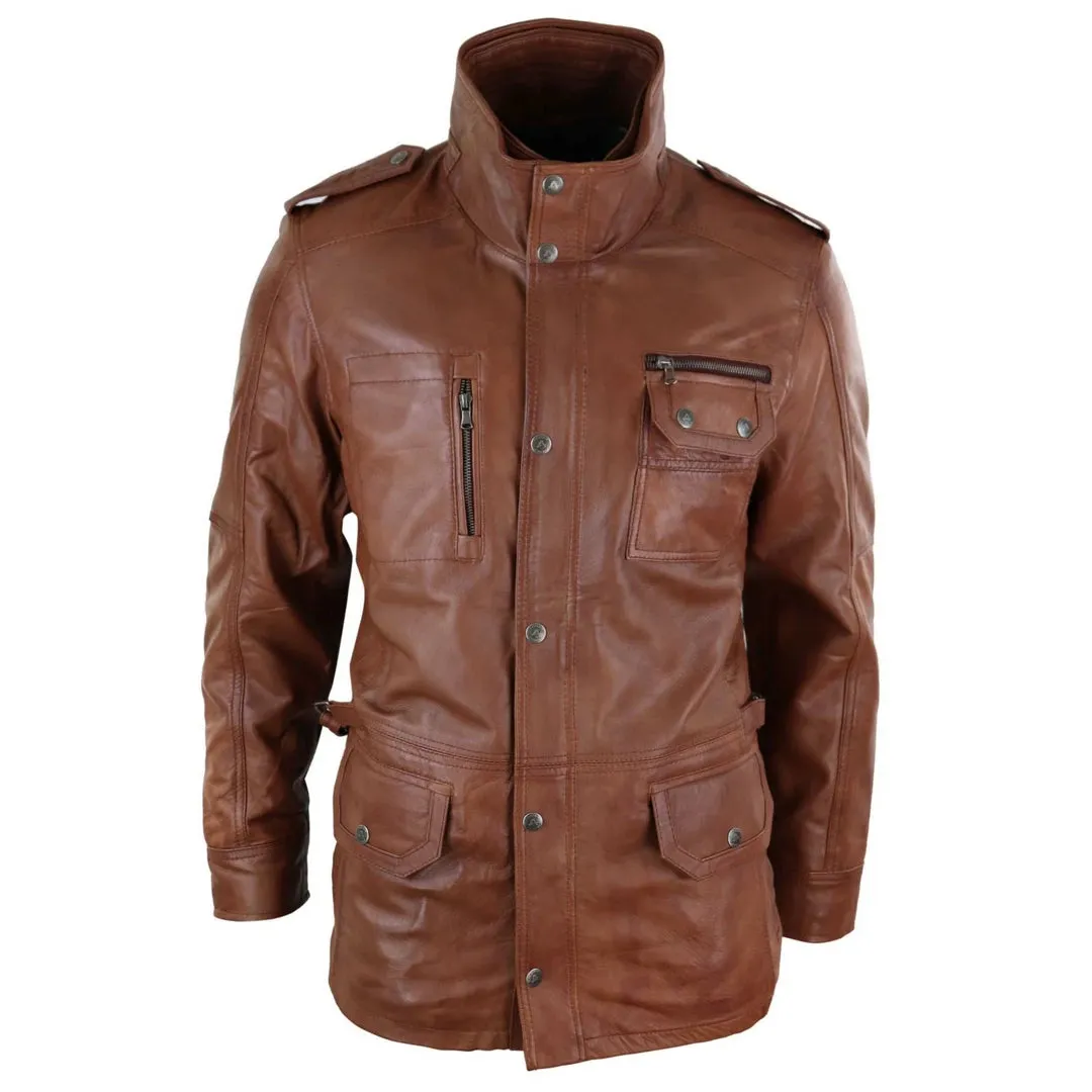 Men's 3/4 Safari Parka Leather Jacket