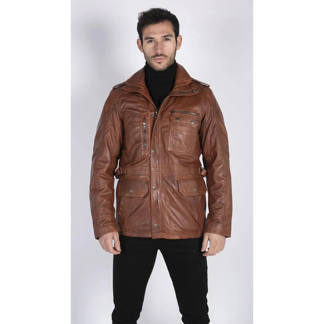 Men's 3/4 Safari Parka Leather Jacket