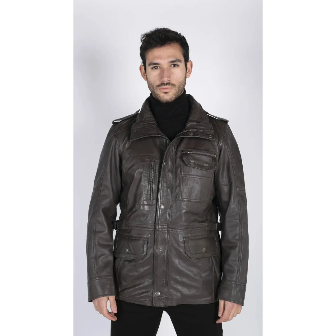 Men's 3/4 Safari Parka Leather Jacket