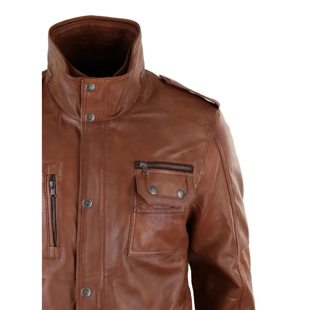 Men's 3/4 Safari Parka Leather Jacket