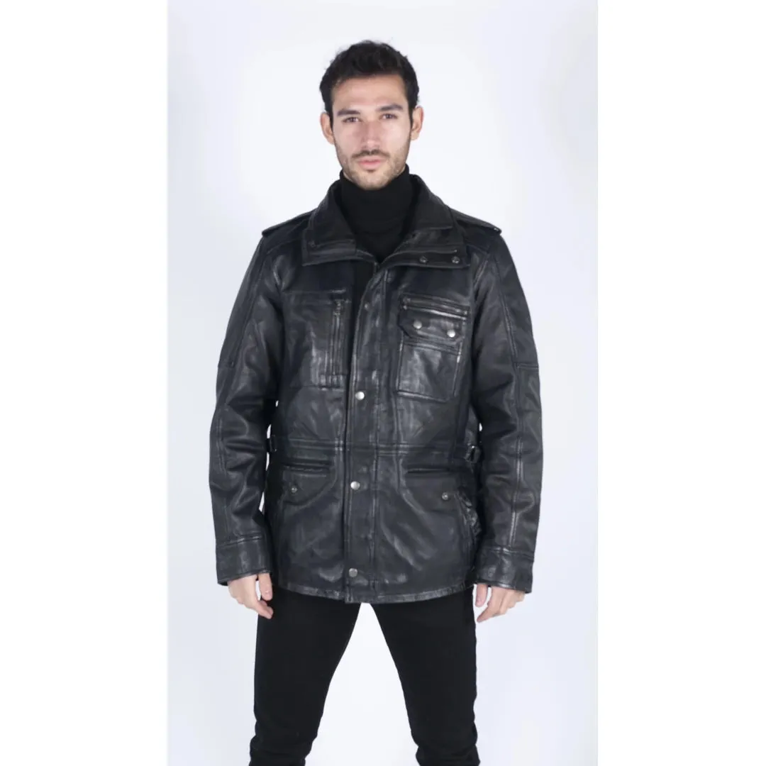 Men's 3/4 Safari Parka Leather Jacket
