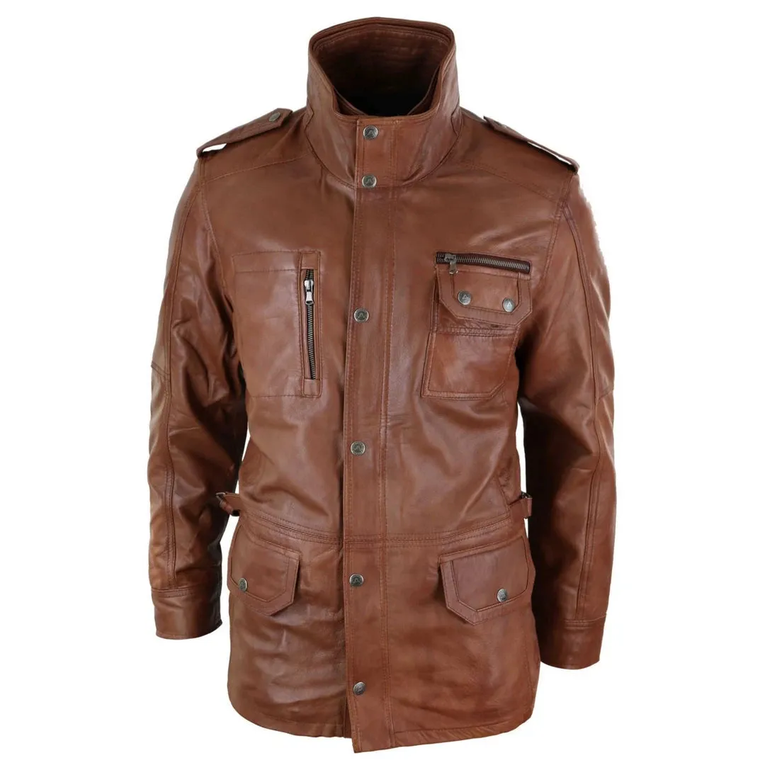 Men's 3/4 Safari Parka Leather Jacket