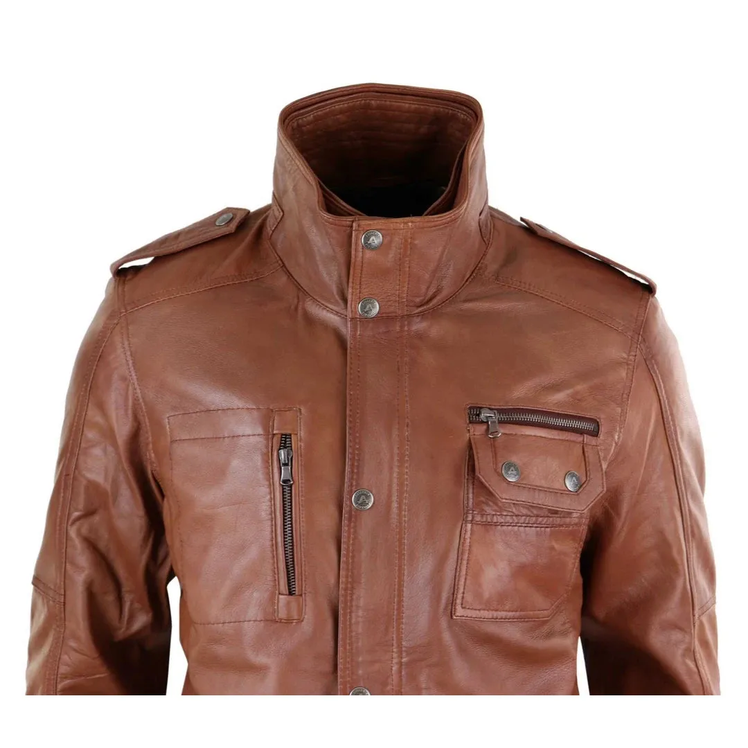 Men's 3/4 Safari Parka Leather Jacket