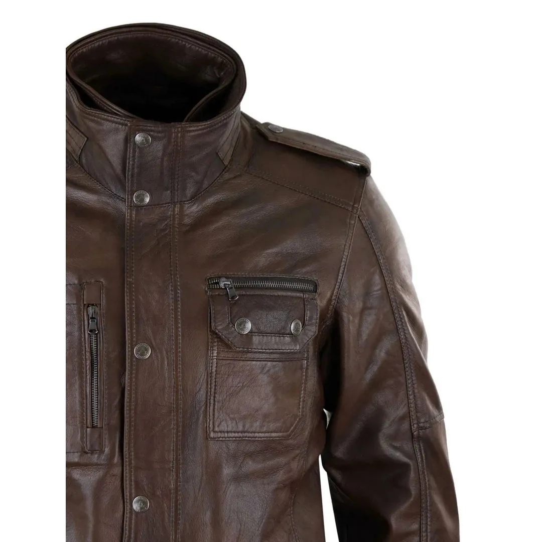 Men's 3/4 Safari Parka Leather Jacket