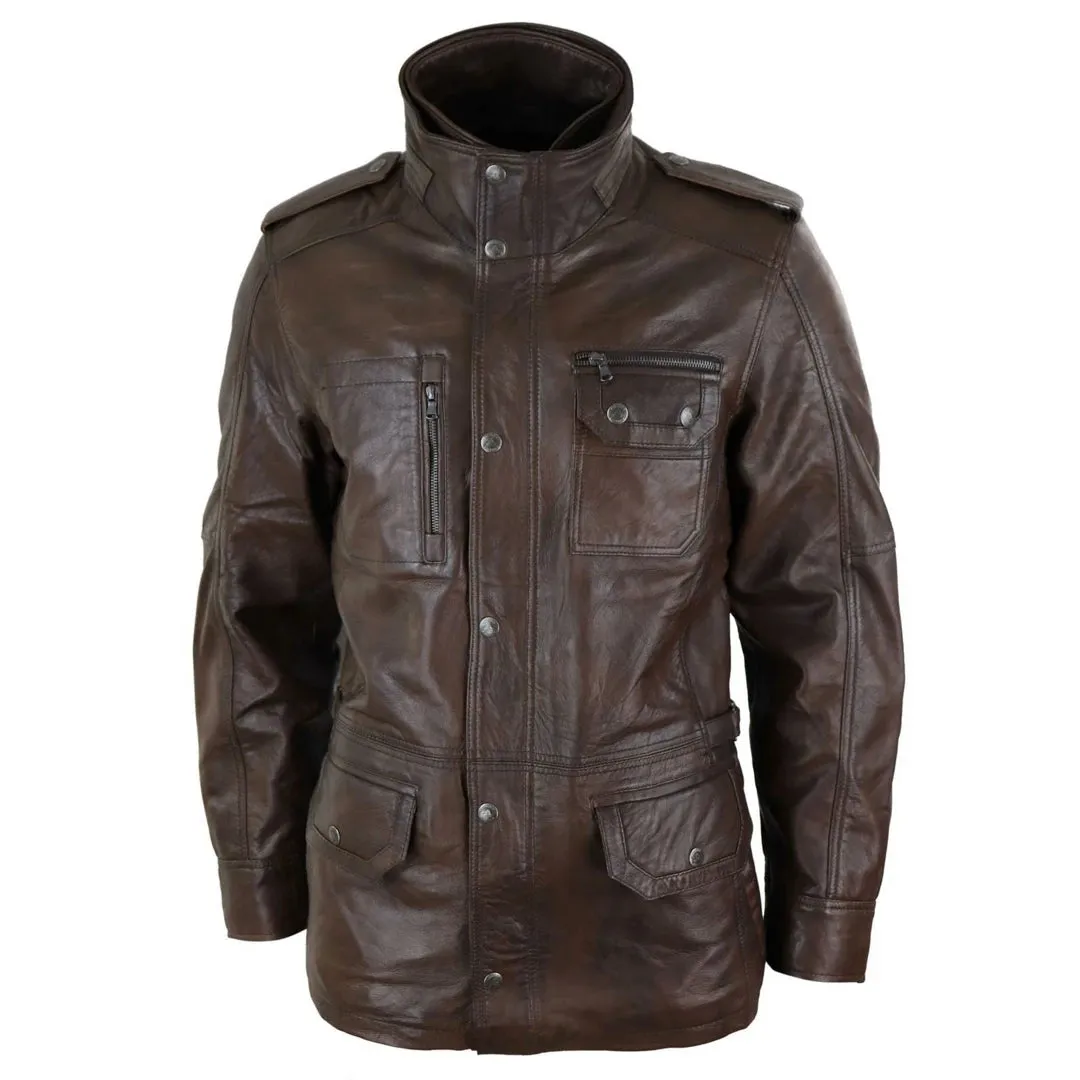Men's 3/4 Safari Parka Leather Jacket