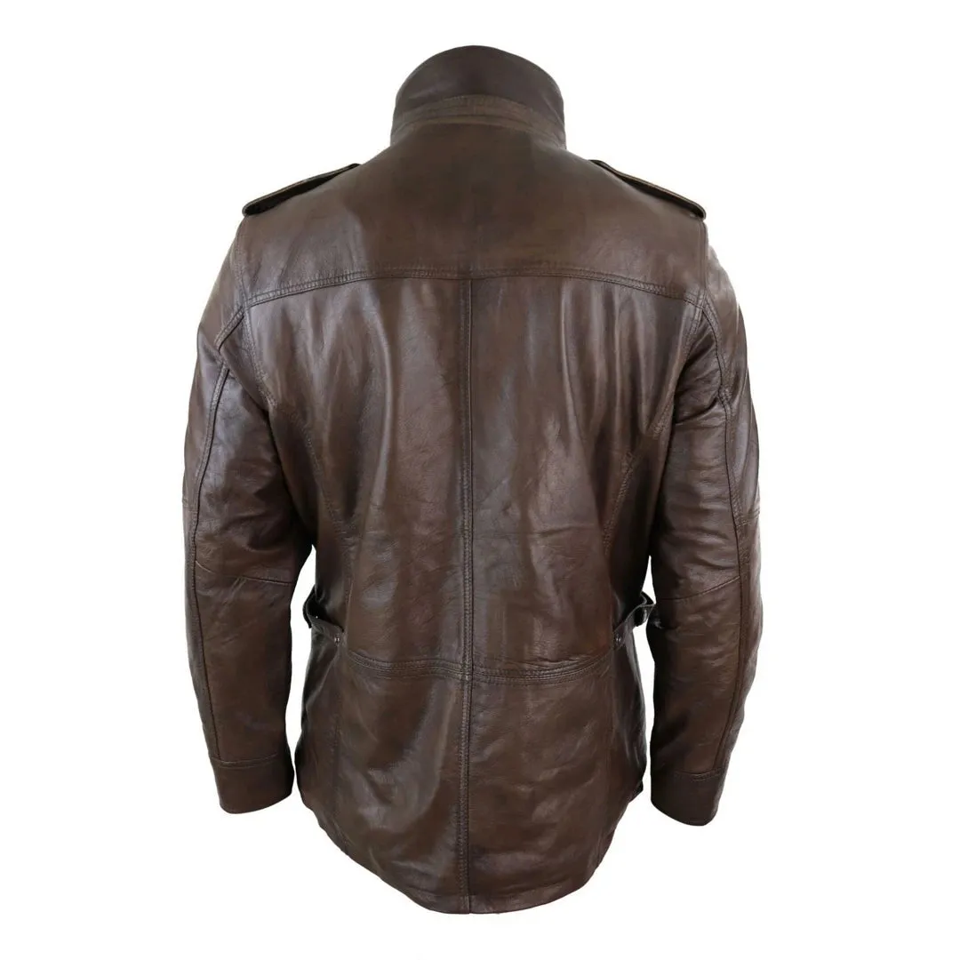 Men's 3/4 Safari Parka Leather Jacket