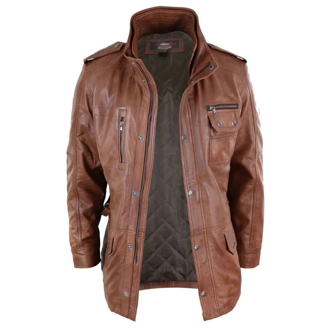 Men's 3/4 Safari Parka Leather Jacket