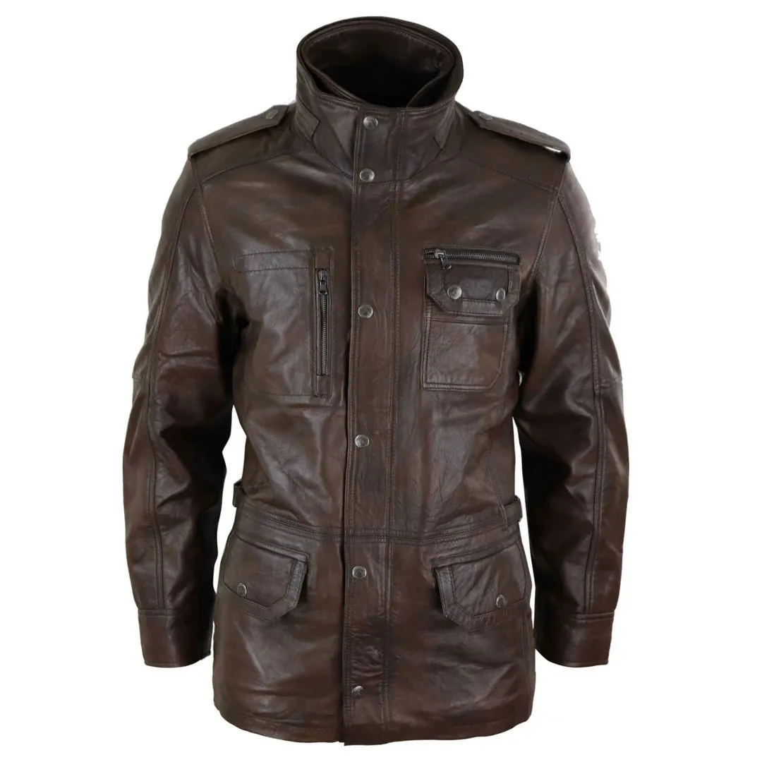 Men's 3/4 Safari Parka Leather Jacket