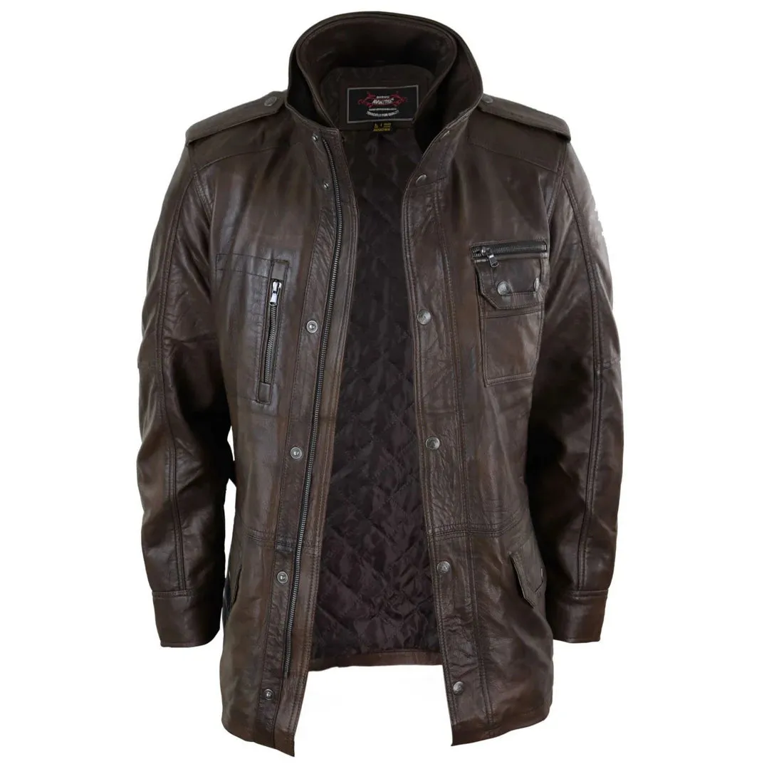 Men's 3/4 Safari Parka Leather Jacket