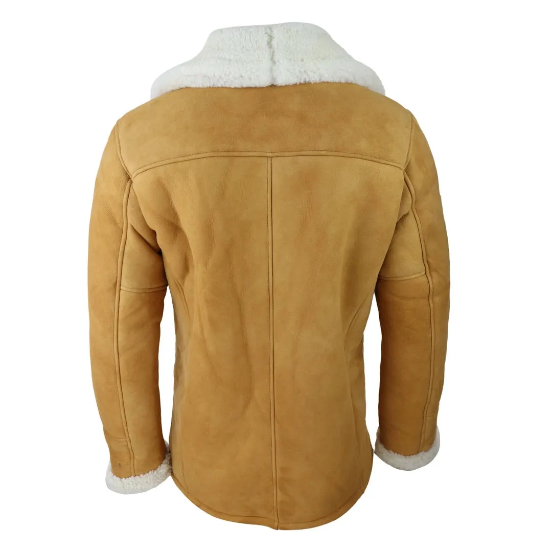 Men's 3/4 Sheepskin Coat Classic Tan Brown Camel Jacket Cream Fur
