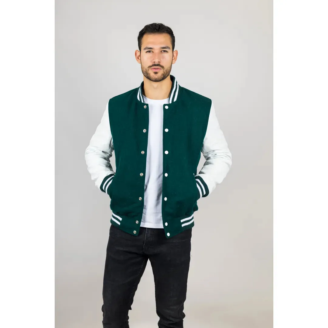 Men's Green White Varsity Bomber Jacket