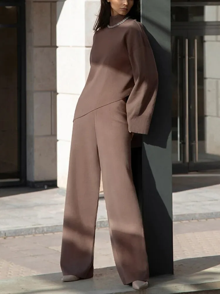 Miranda Women Irregular Turtleneck Sweater High Waist Leg Pant Suit