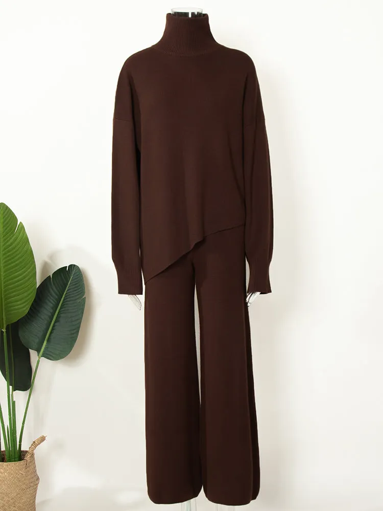 Miranda Women Irregular Turtleneck Sweater High Waist Leg Pant Suit