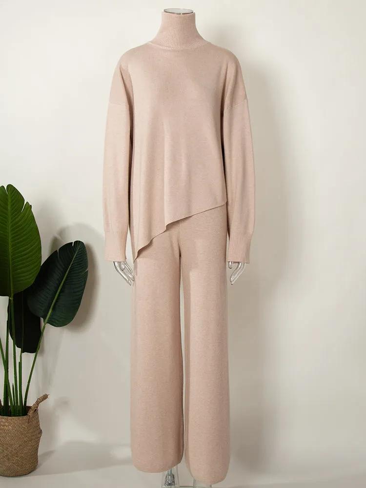 Miranda Women Irregular Turtleneck Sweater High Waist Leg Pant Suit