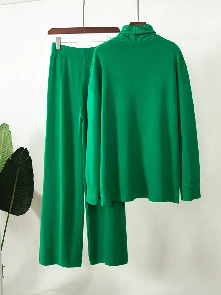 Miranda Women Irregular Turtleneck Sweater High Waist Leg Pant Suit