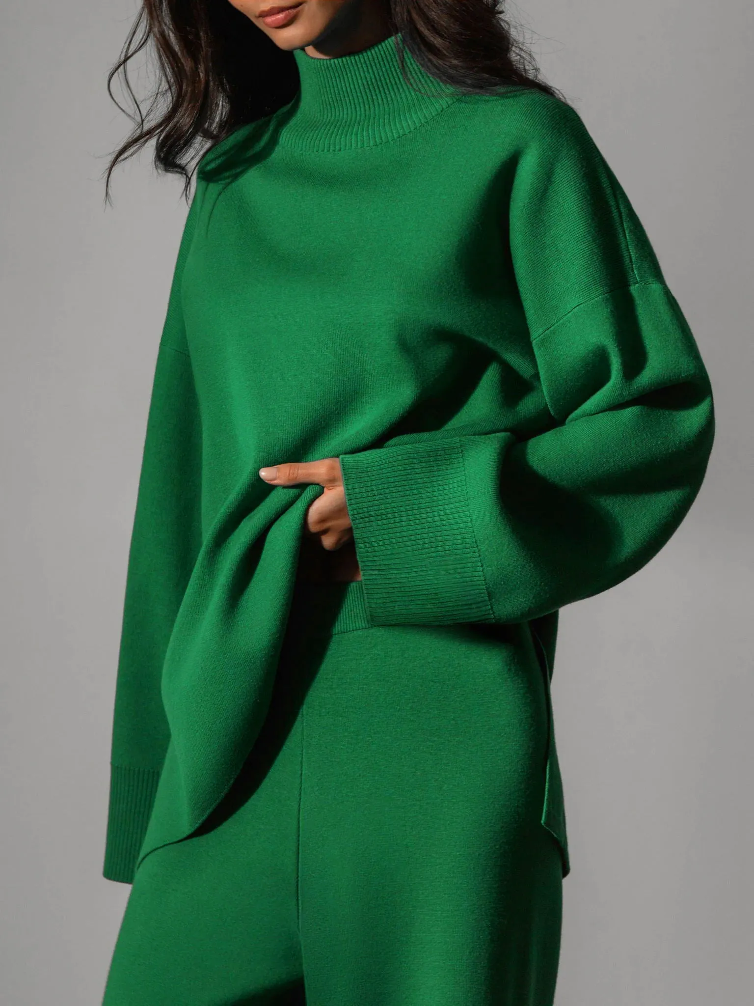 Miranda Women Irregular Turtleneck Sweater High Waist Leg Pant Suit
