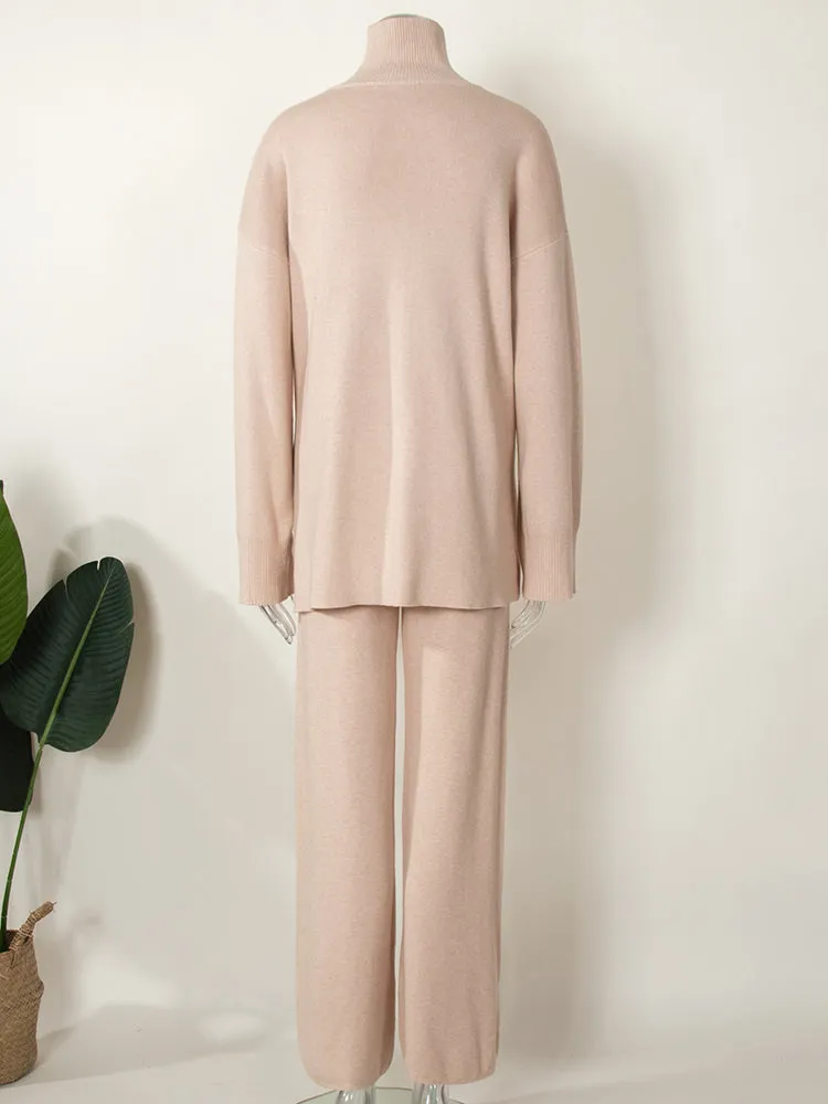 Miranda Women Irregular Turtleneck Sweater High Waist Leg Pant Suit