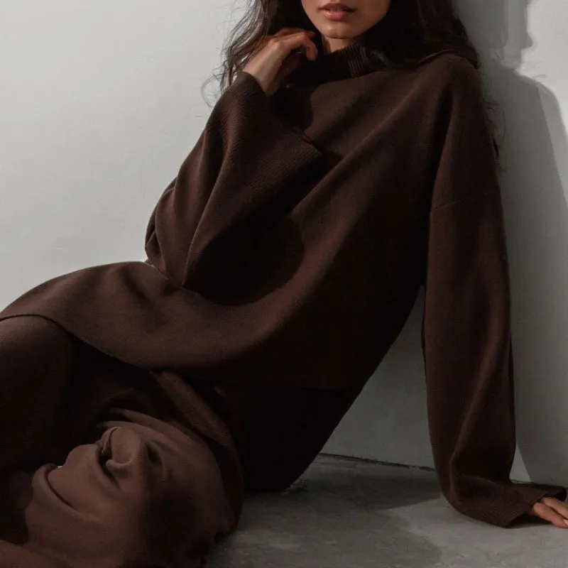 Miranda Women Irregular Turtleneck Sweater High Waist Leg Pant Suit