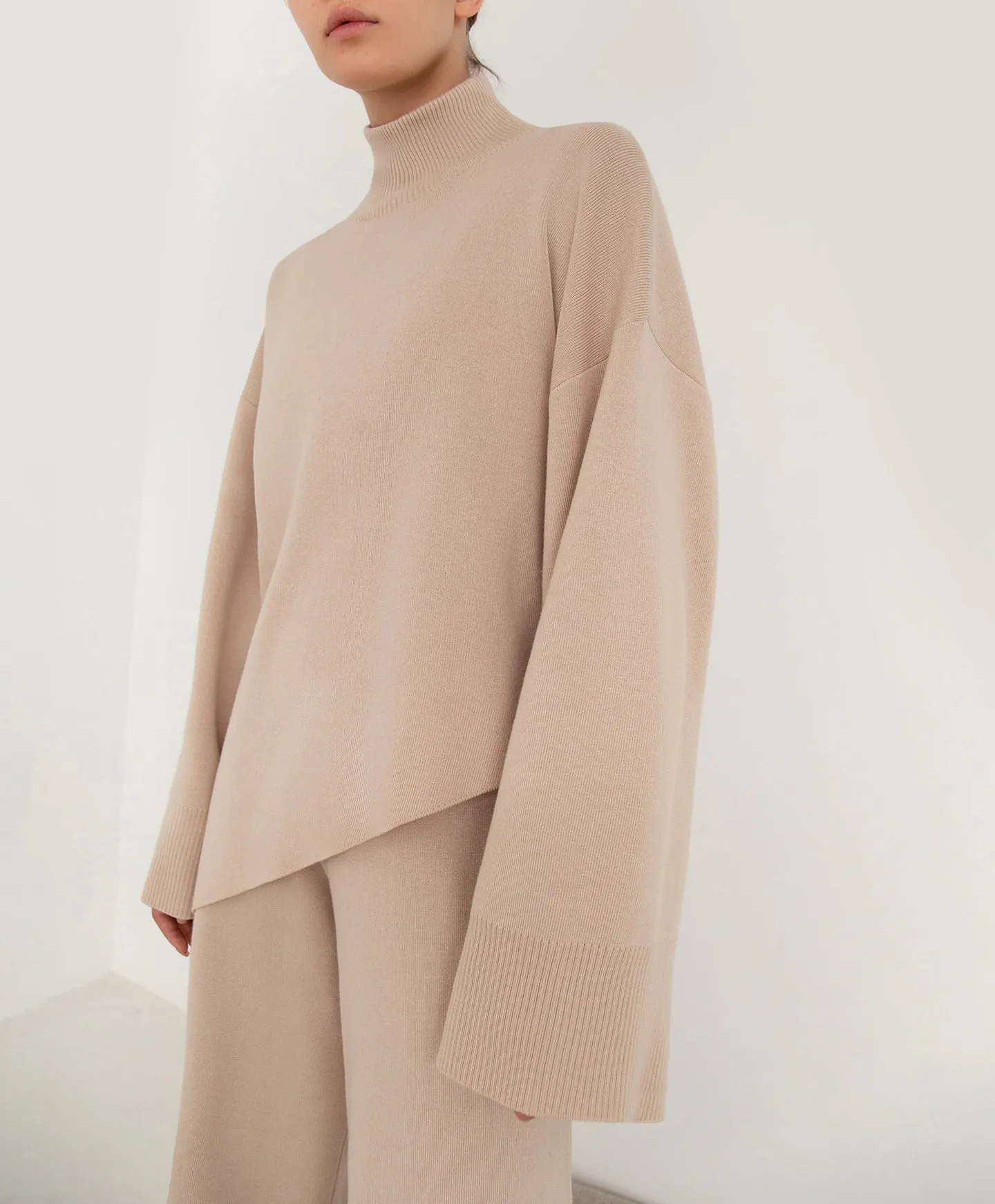 Miranda Women Irregular Turtleneck Sweater High Waist Leg Pant Suit