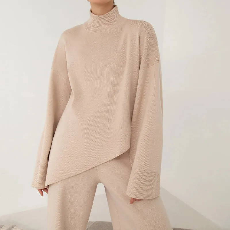 Miranda Women Irregular Turtleneck Sweater High Waist Leg Pant Suit