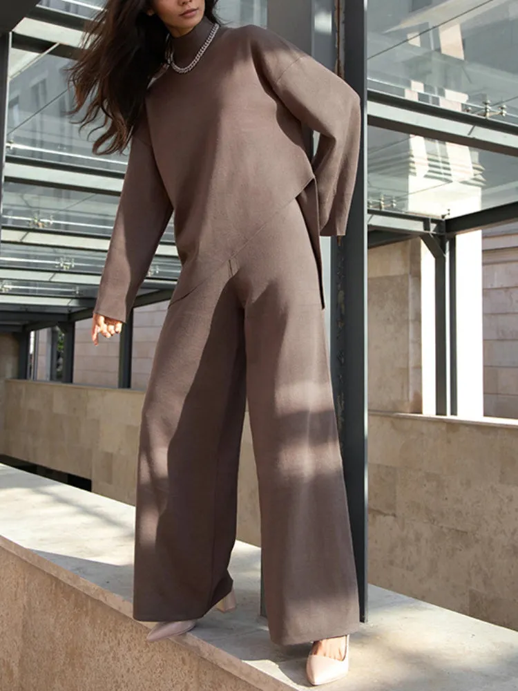 Miranda Women Irregular Turtleneck Sweater High Waist Leg Pant Suit