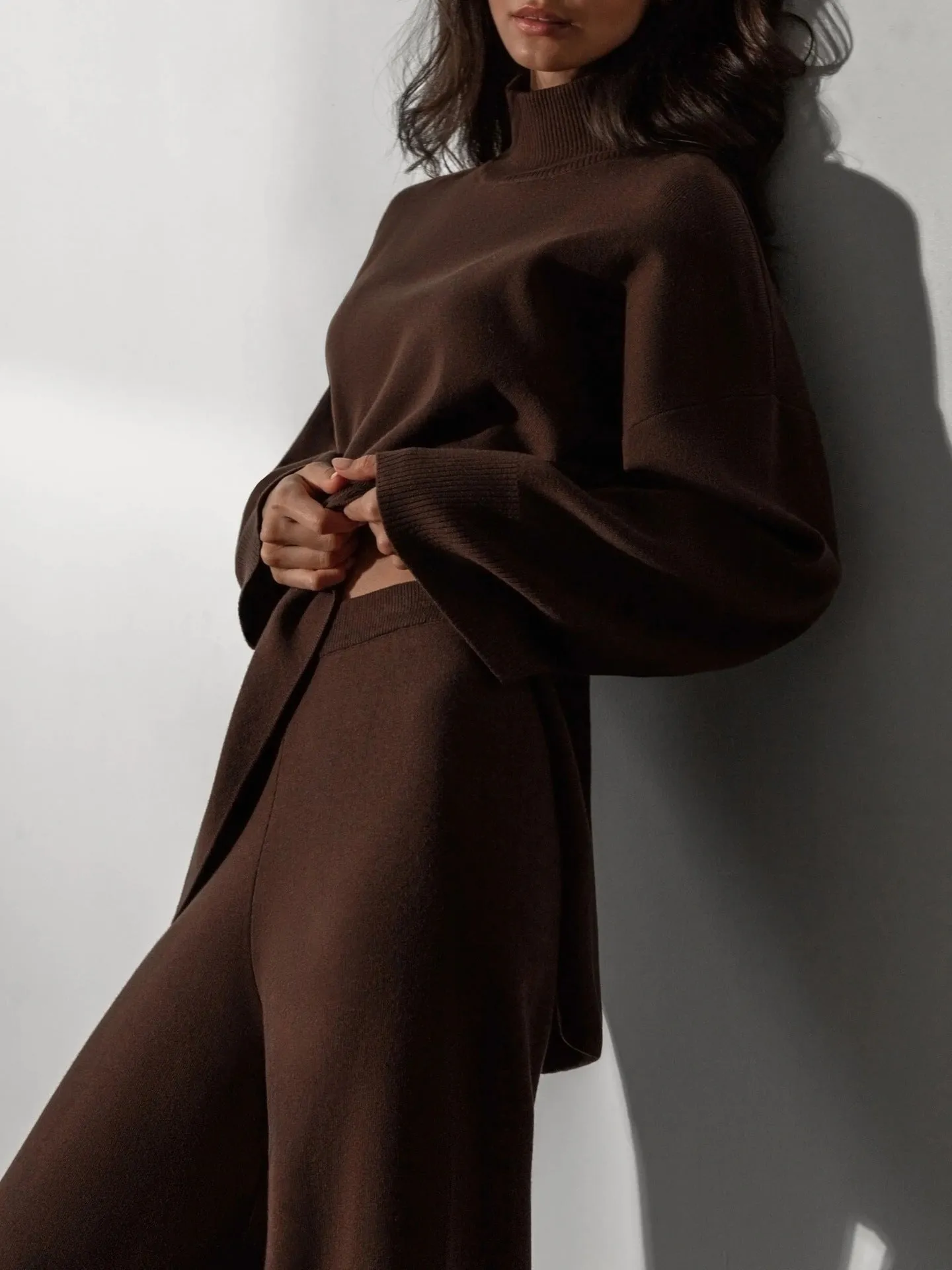 Miranda Women Irregular Turtleneck Sweater High Waist Leg Pant Suit