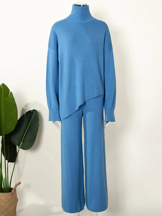 Miranda Women Irregular Turtleneck Sweater High Waist Leg Pant Suit