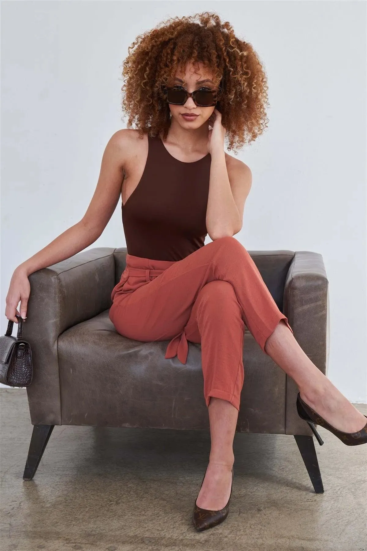 Mustard Relaxed Fit High Waist Wide Leg Ankle Pant