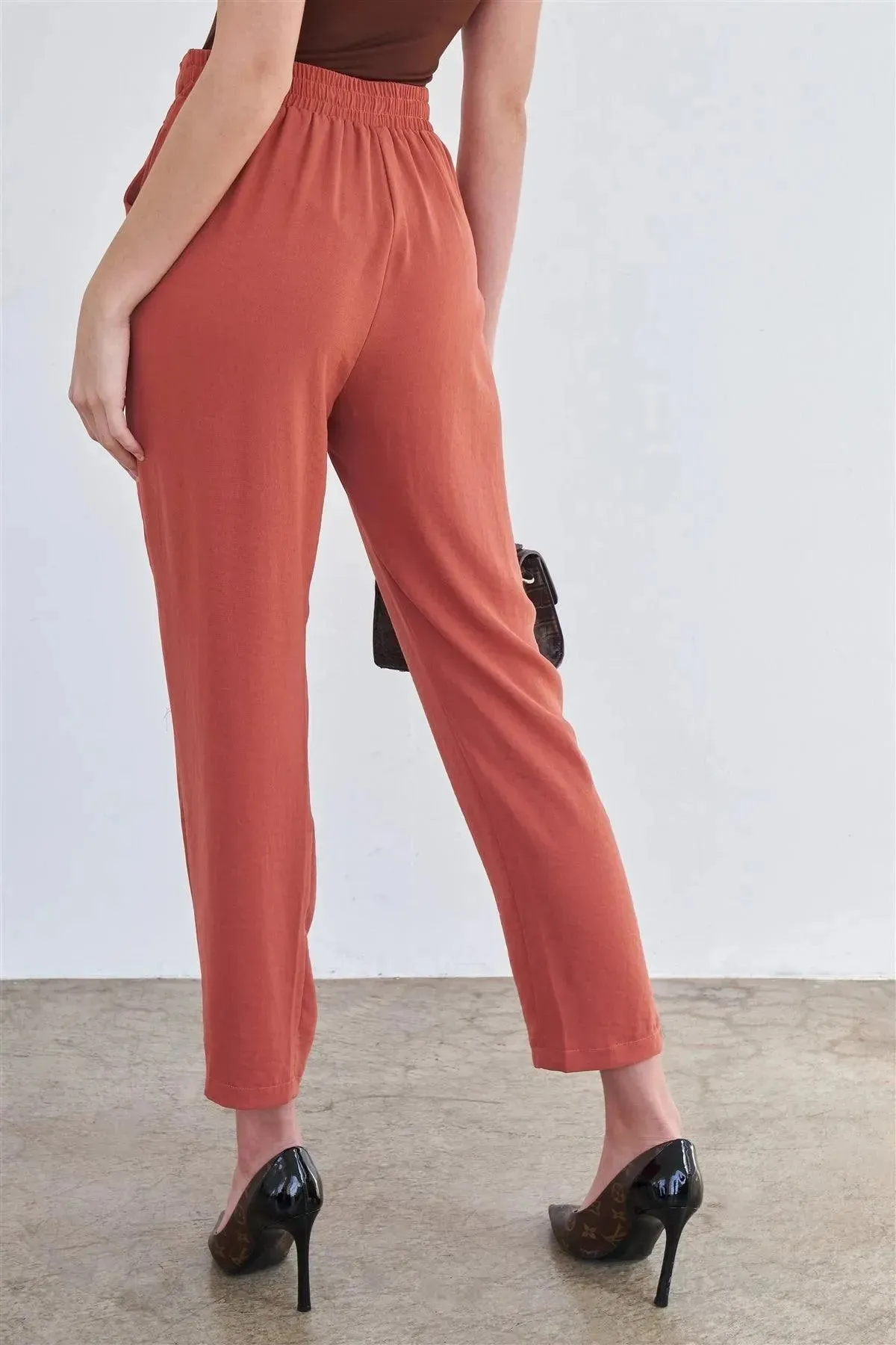 Mustard Relaxed Fit High Waist Wide Leg Ankle Pant