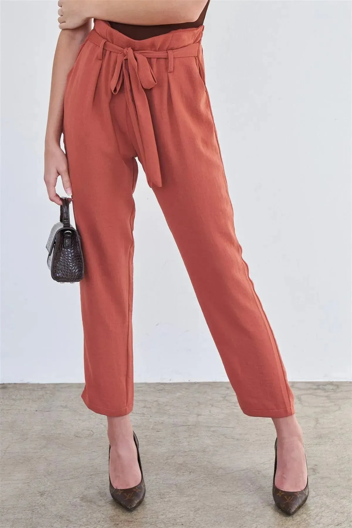 Mustard Relaxed Fit High Waist Wide Leg Ankle Pant