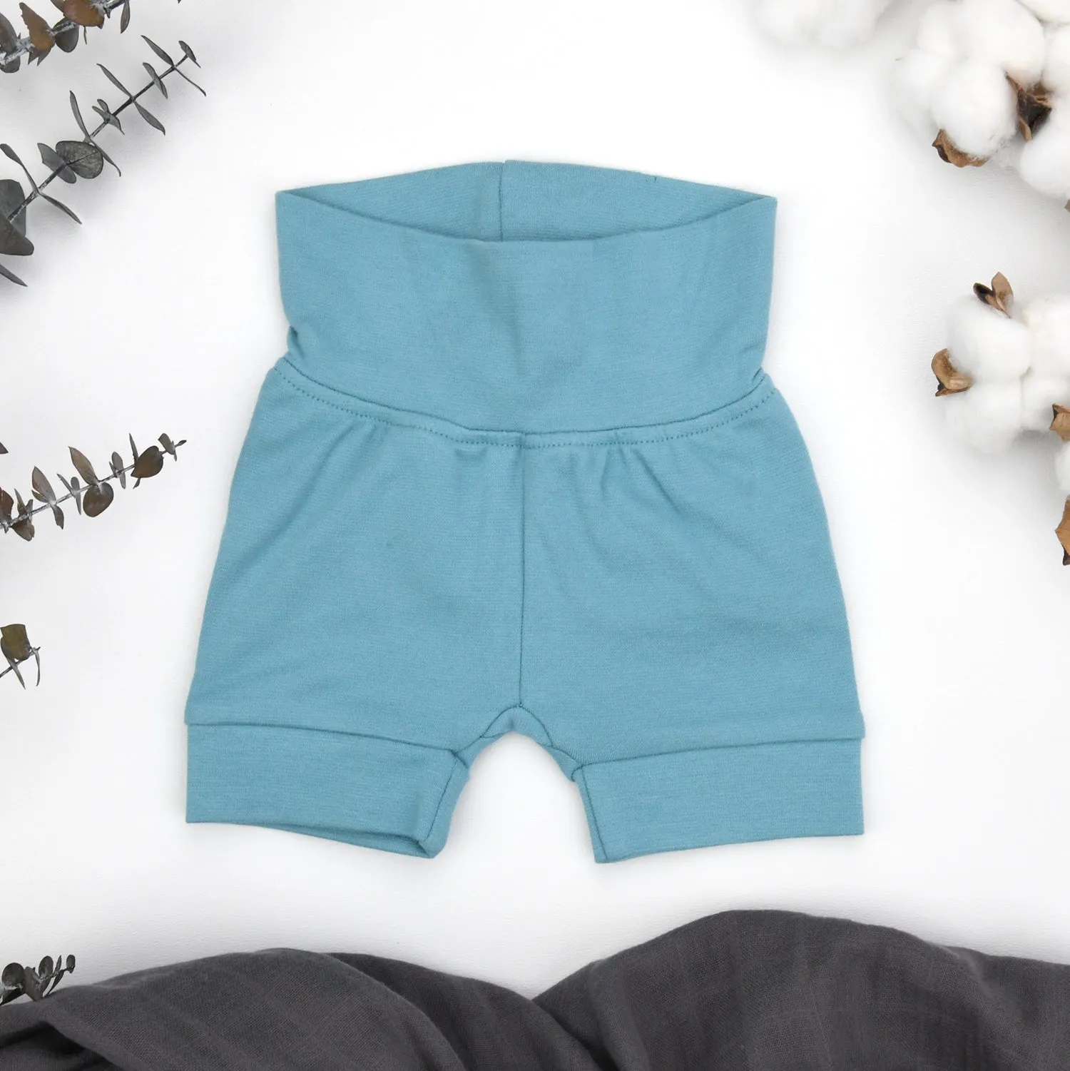 Organic Cotton High Waist Baby Shorts, Sky